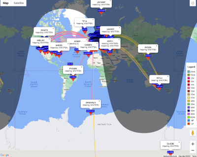 WSPR2
wspr - using Yeasu 450D 5 watts with a Sandpiper MV10 vertical antenna, software is wsjt-x-z-mod
